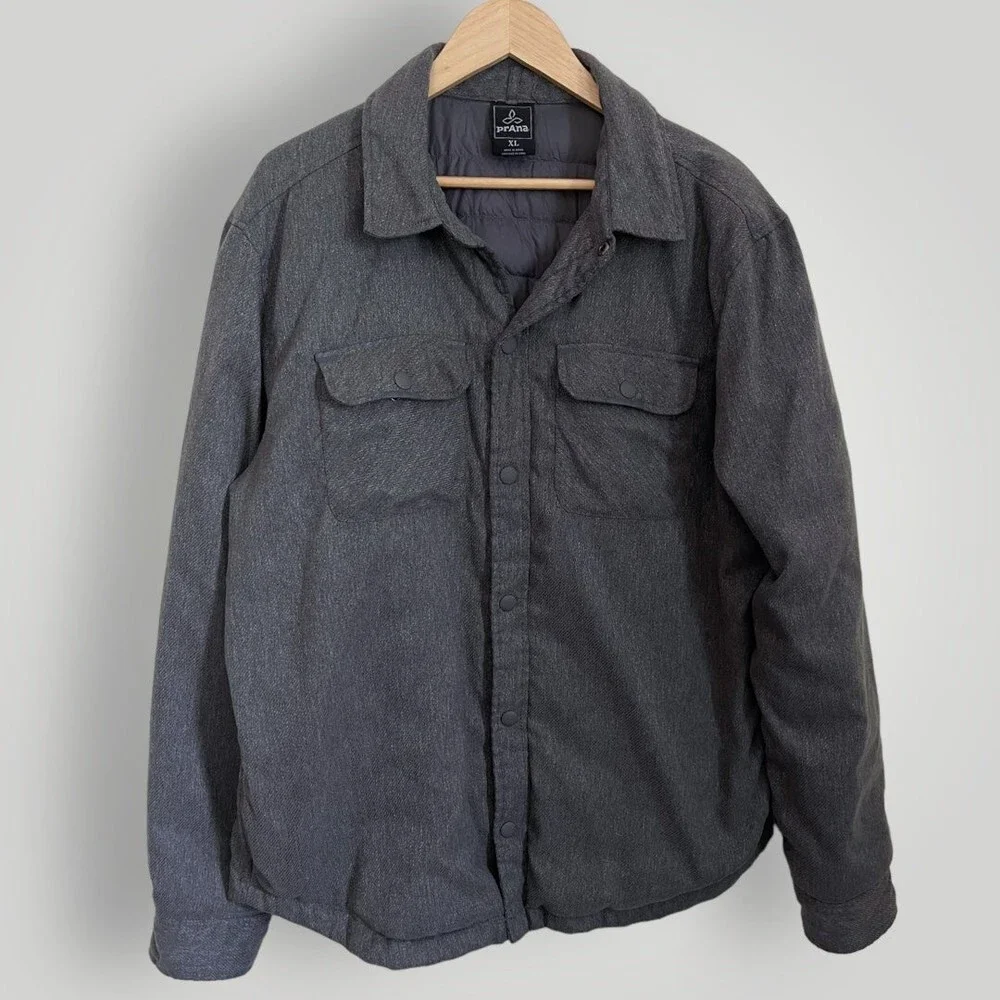 Men's Prana Button Down Showdown Shirt Charcoal Jacket XL - Picture 1 of 9